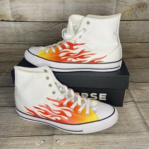 Converse Chuck Taylor All Star Hi Flames Size 10 White Red Yellow Shoes 166257F